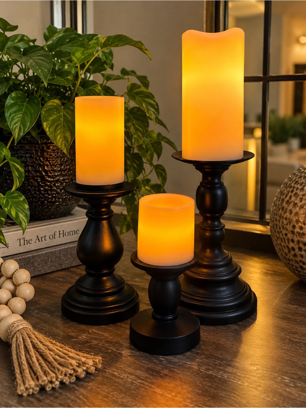 Old World Glow – 6-Piece Pedestal Candle Set with Battery-Operated Candles